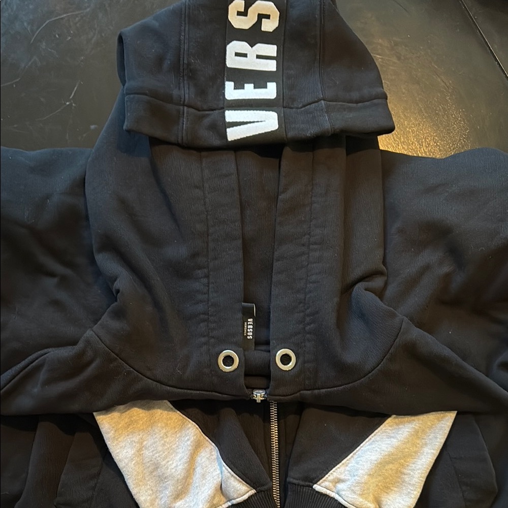 Versus By Versace Black Lightweight Jacket with Hood and Silver Zipper